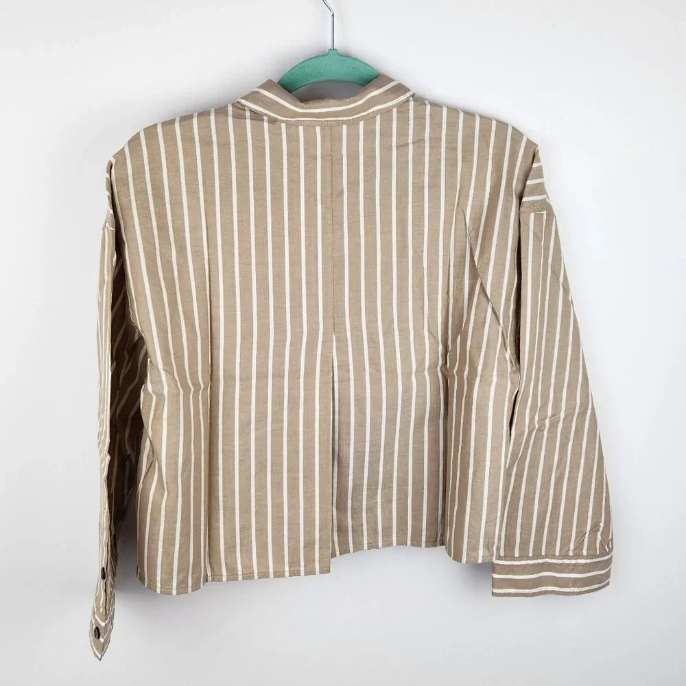 NWT Everlane Brown Stripe Button Up Collared PJ Pajama Shirt sz S - Picture 2 of 8